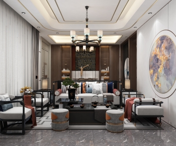 New Chinese Style A Living Room-ID:394057996