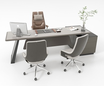 现代办公桌椅组合3D模型