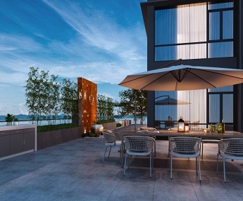 现代别墅露台花园阳台3D模型
