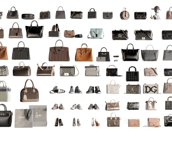 现代奢侈品女包皮包 挎包组合3D模型