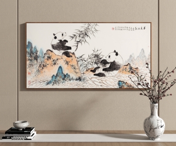 新中式熊猫图案挂画-ID:331605914