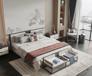 New Chinese Style Double Bed-ID:409404997