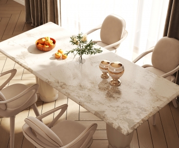 法式长方形奶油风餐桌椅组合-ID:102729086
