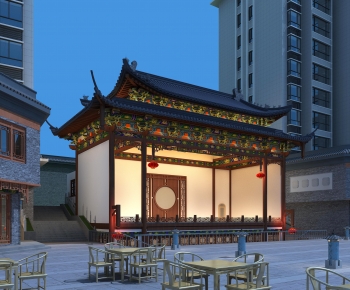 中式夜景戏台 古建筑-ID:718724973