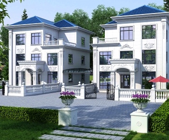 欧式双排别墅建筑外观3D模型
