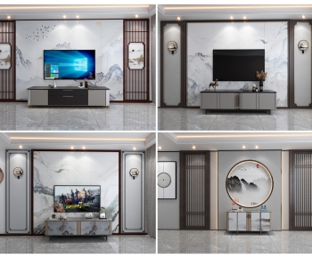 New Chinese Style TV Wall-ID:104928974