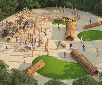 现代原木主题儿童乐园3D模型