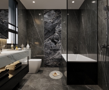 现代黑色石材卫生间浴室-ID:823055036