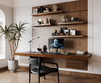 Wabi-sabi Style Computer Desk And Chair-ID:500893128