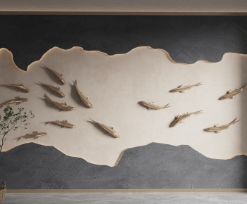 中式鱼雕塑背景墙-ID:571391119