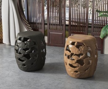 中式雕花凳子组合-ID:369977951