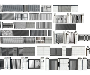 新中式庭院门围墙组合3D模型