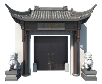 中式新中式别墅庭院门-ID:123420958