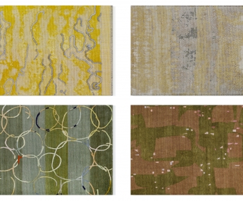 现代黄绿色抽象图案地毯-ID:358576064