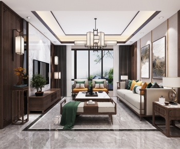 New Chinese Style A Living Room-ID:863192087
