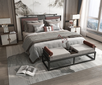 New Chinese Style Double Bed-ID:389542106