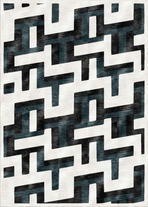 现代黑白深青几何纹理图案地毯-ID:5694263