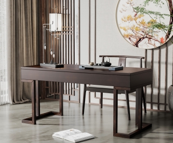 新中式实木书桌椅-ID:940012935