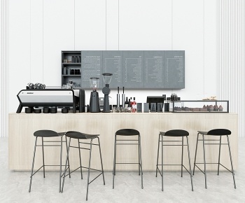 现代咖啡店操作台吧凳组合3D模型