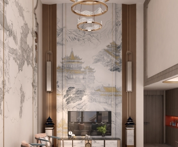 New Chinese Style A Living Room-ID:745595937
