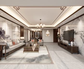 New Chinese Style A Living Room-ID:512409236