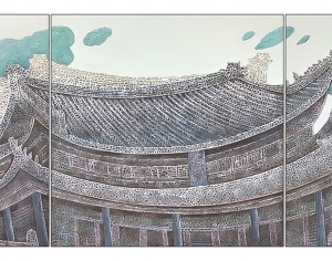 新中式抽象古建筑挂画贴图-ID:5698429