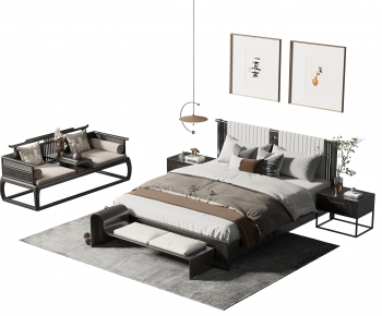 New Chinese Style Double Bed-ID:907675989