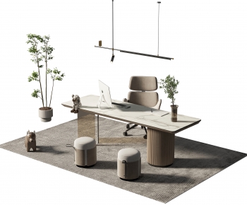 Modern Office Desk And Chair-ID:401851899