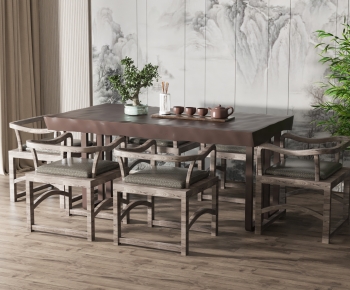 新中式方形茶桌椅-ID:409300371