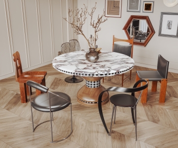 法式中古风圆形餐桌椅-ID:196578035
