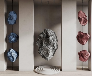 现代石头雕塑摆件组合3D模型