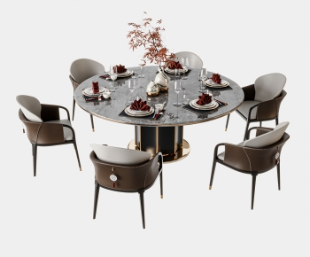 新中式圆形餐桌椅组合-ID:205760076