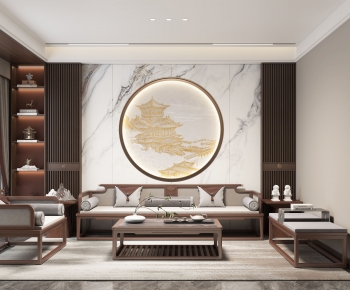 New Chinese Style A Living Room-ID:595640902