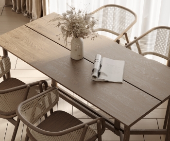 现代方形编藤餐桌椅组合-ID:454605107