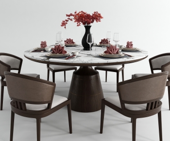 新中式圆形大理石餐桌椅-ID:117147927