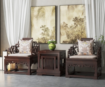 中式雕花单人沙发组合-ID:441699981