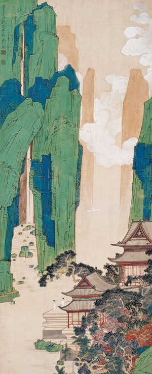 传统中式山水画壁画图案-ID:520958901
