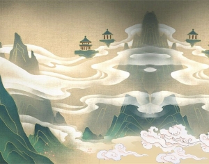 传统中式山水画壁画图案-ID:394310004