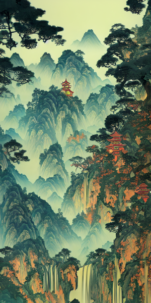 中式国画山水画卷挂画-ID:5721650