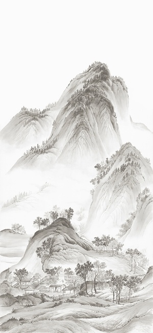 中式国画山水画卷挂画3D模型