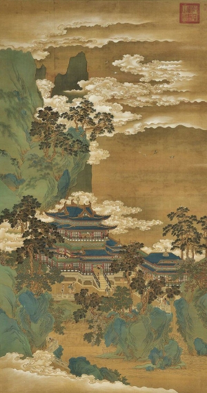 中式国画山水画卷挂画-ID:612221966