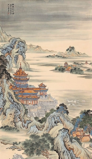中式国画山水画卷挂画-ID:5721709