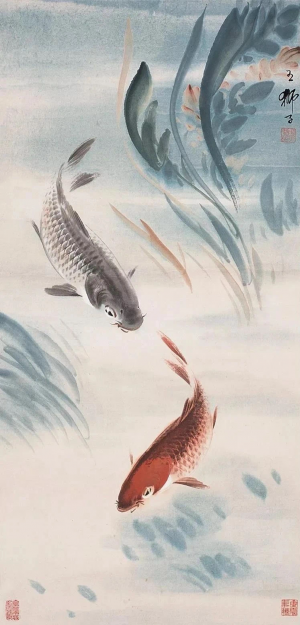 中式锦鲤画背景壁纸墙布壁画-ID:5721729
