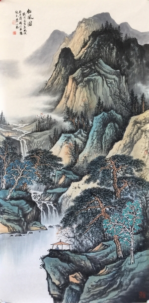 中式山水画背景壁纸墙布壁画-ID:181543115