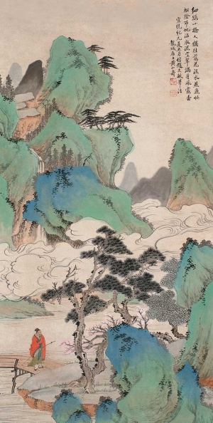 中式山水画背景壁纸墙布壁画-ID:161361936