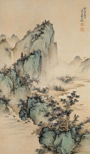 中式山水画背景壁纸墙布壁画-ID:648104917
