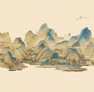 中式山水画背景壁纸墙布壁画-ID:650346991