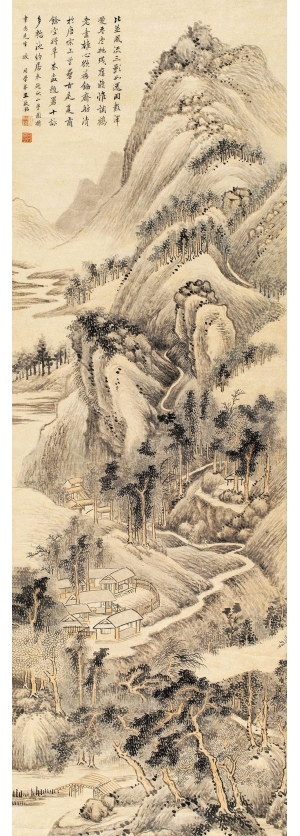 中式山水画背景壁纸墙布壁画-ID:702122935