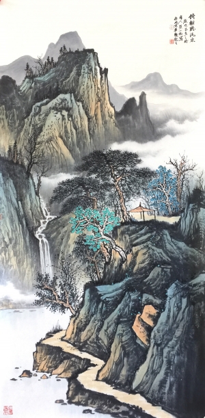 中式山水画背景壁纸墙布壁画-ID:350258112
