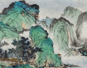 中式山水画背景壁纸墙布壁画-ID:901956086